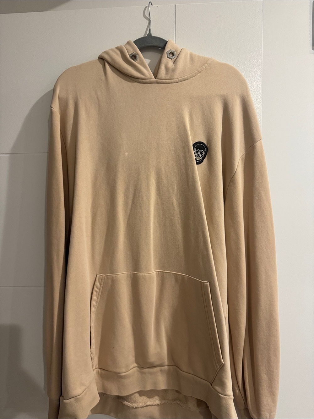 Philip plein Men's Beige Hooded Pullover Sweatshirt